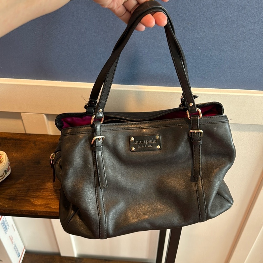 Authentic Kate Spade Park Slope Eliza bag - black with fuchsia pink interior